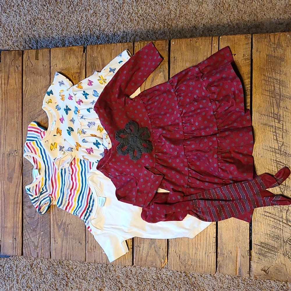 EUC Hanna Andersson Lot Size 80 18 -24 Months Dress Shirt Tights